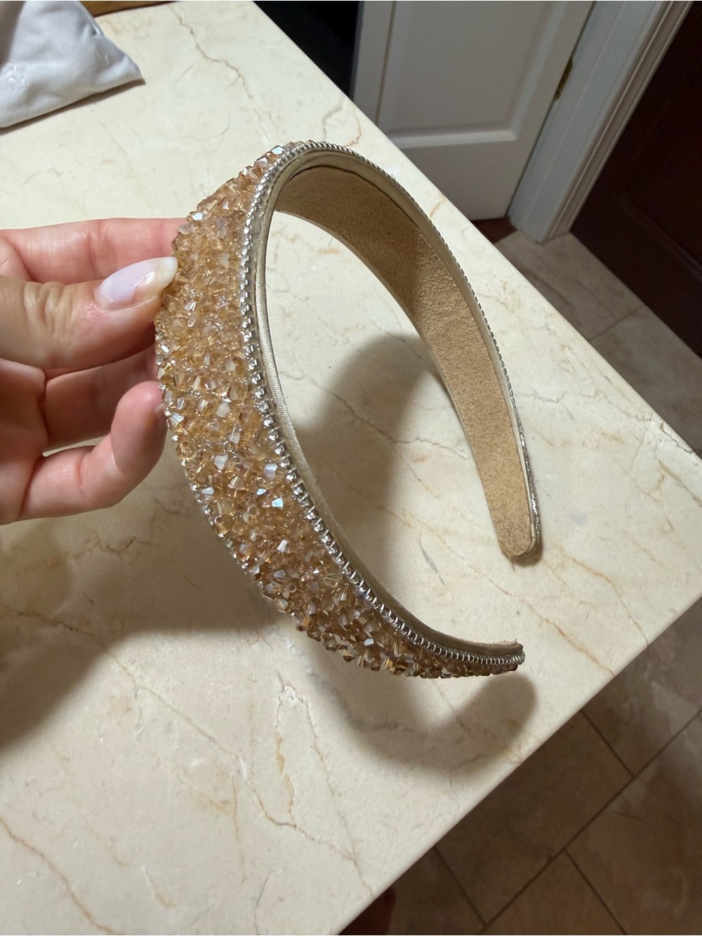 Anthropologie Champagne Crystal Padded Headband